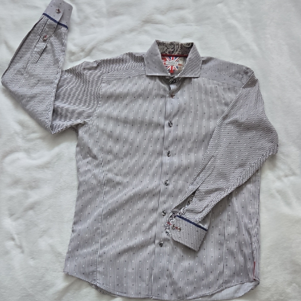 7 Downie St. Designer Striped Button-Down Shirt - Black and White